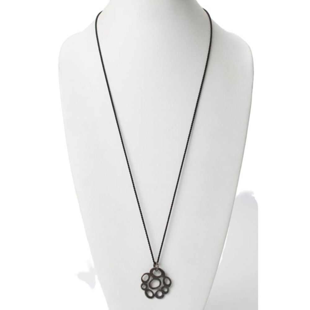 Ippolita Womens 925 Silver Black Cord Open Oval Cut Out Pendant Necklace 32"